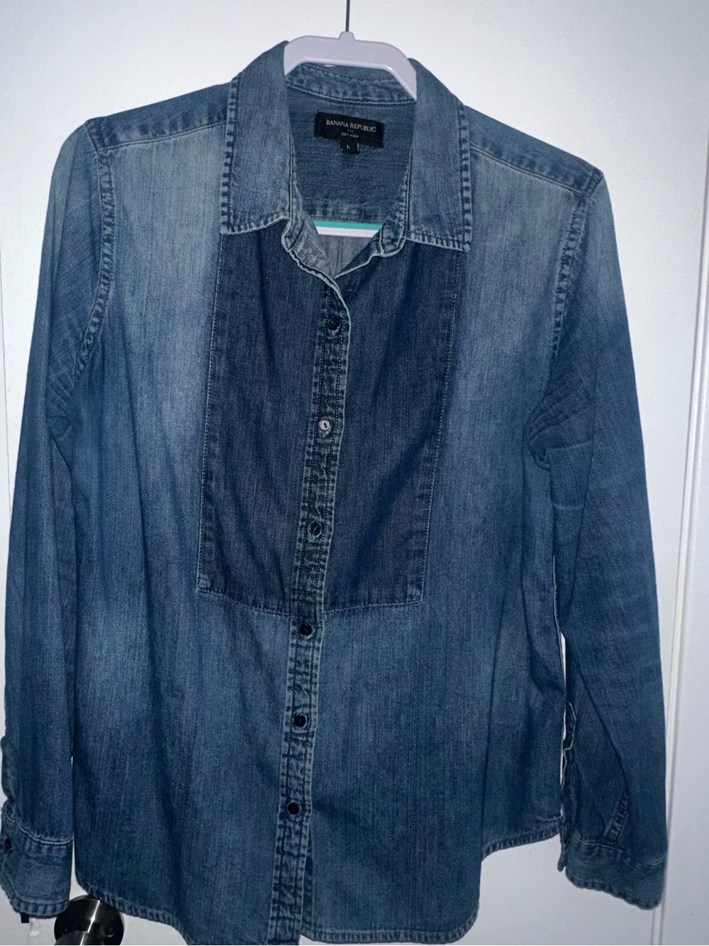 Banana Republic Blue Two-Tone Denim Button-Up Shirt